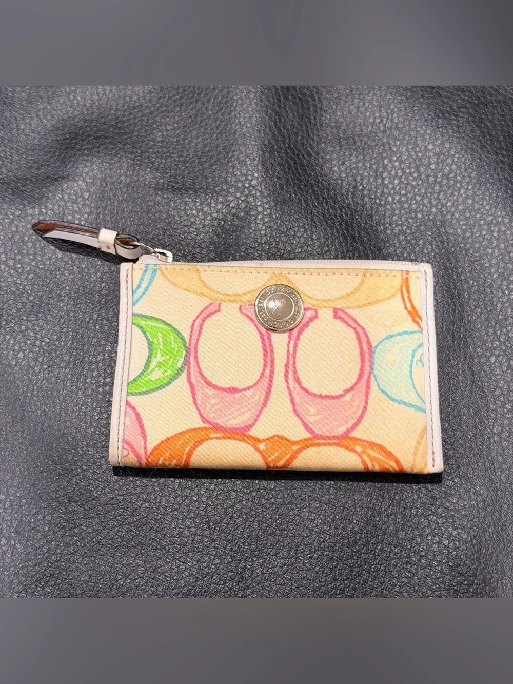 Coach Y2K Multicolor Hamptons Compact Coin Purse Pouch / Card Case with Key Ring
